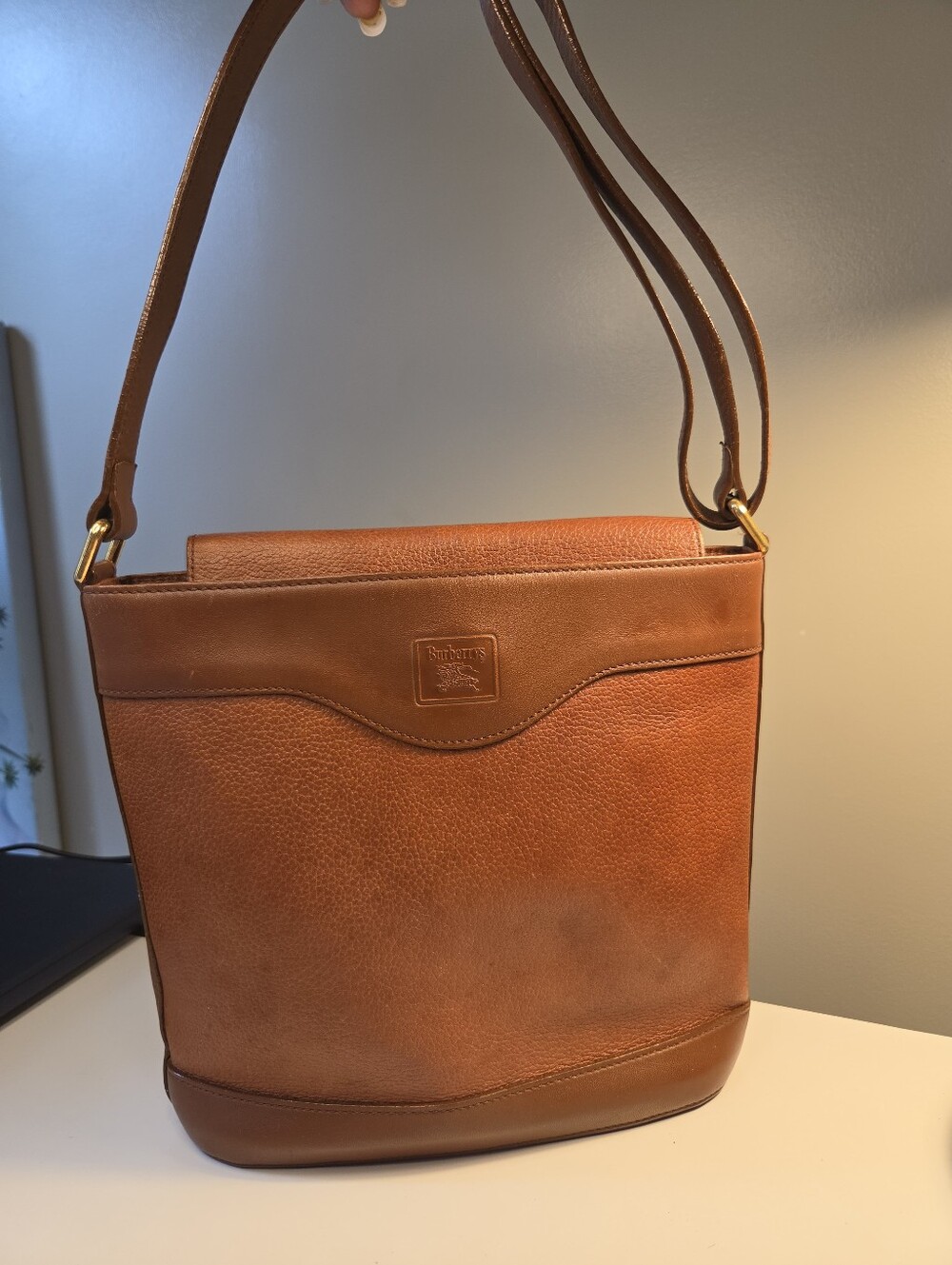 Burberry's Brown Pebbled Leather Shoulder Bag Authentic